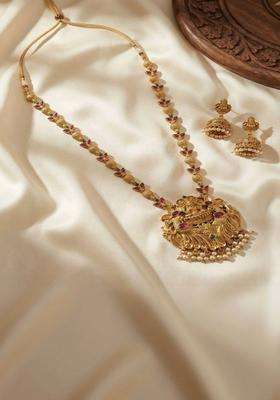 Gold-Plated Temple Stone Studded & Beaded Necklace and Earrings for Women | Traditional Temple Jewellery for Wedding & Festive Wear | Gift for Her