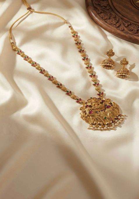 Gold-Plated Temple Stone Studded & Beaded Necklace and Earrings for Women | Traditional Temple Jewellery for Wedding & Festive Wear | Gift for Her