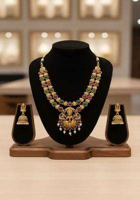 Gold-Plated Temple Stone Studded & Beaded Necklace and Earrings for Women | Traditional Temple Jewellery for Wedding & Festive Wear | Gift for Her