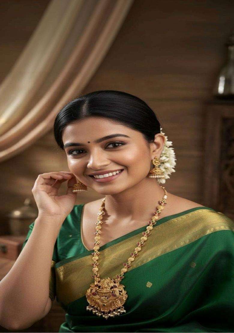 Gold-Plated Temple Stone Studded & Beaded Necklace and Earrings for Women | Traditional Temple Jewellery for Wedding & Festive Wear | Gift for Her - Indya