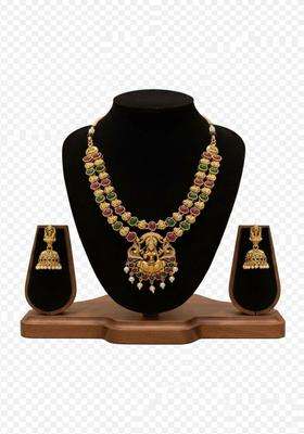 Gold-Plated Temple Stone Studded & Beaded Necklace and Earrings for Women | Traditional Temple Jewellery for Wedding & Festive Wear | Gift for Her