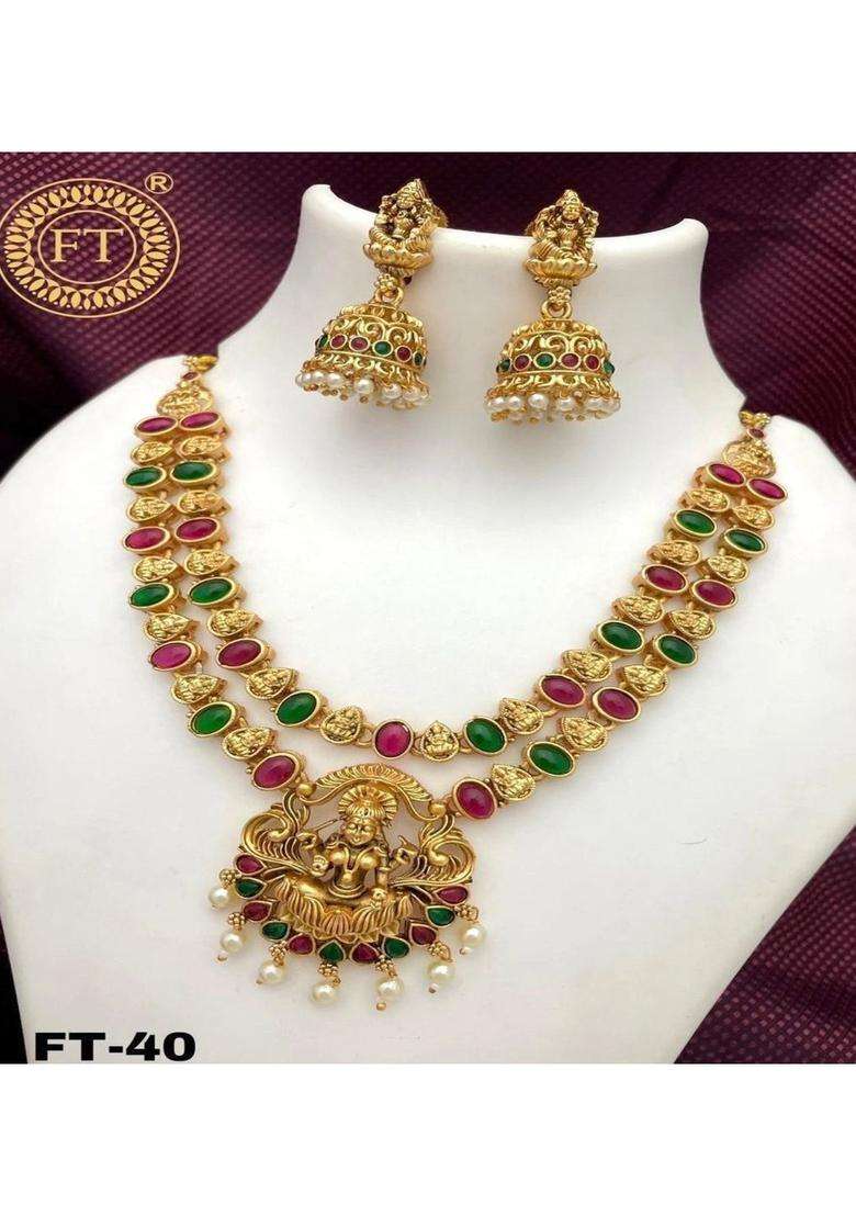 Gold-Plated Temple Stone Studded & Beaded Necklace and Earrings for Women | Traditional Temple Jewellery for Wedding & Festive Wear | Gift for Her - Indya