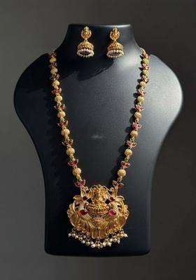 Gold-Plated Temple Stone Studded & Beaded Necklace and Earrings for Women | Traditional Temple Jewellery for Wedding & Festive Wear | Gift for Her