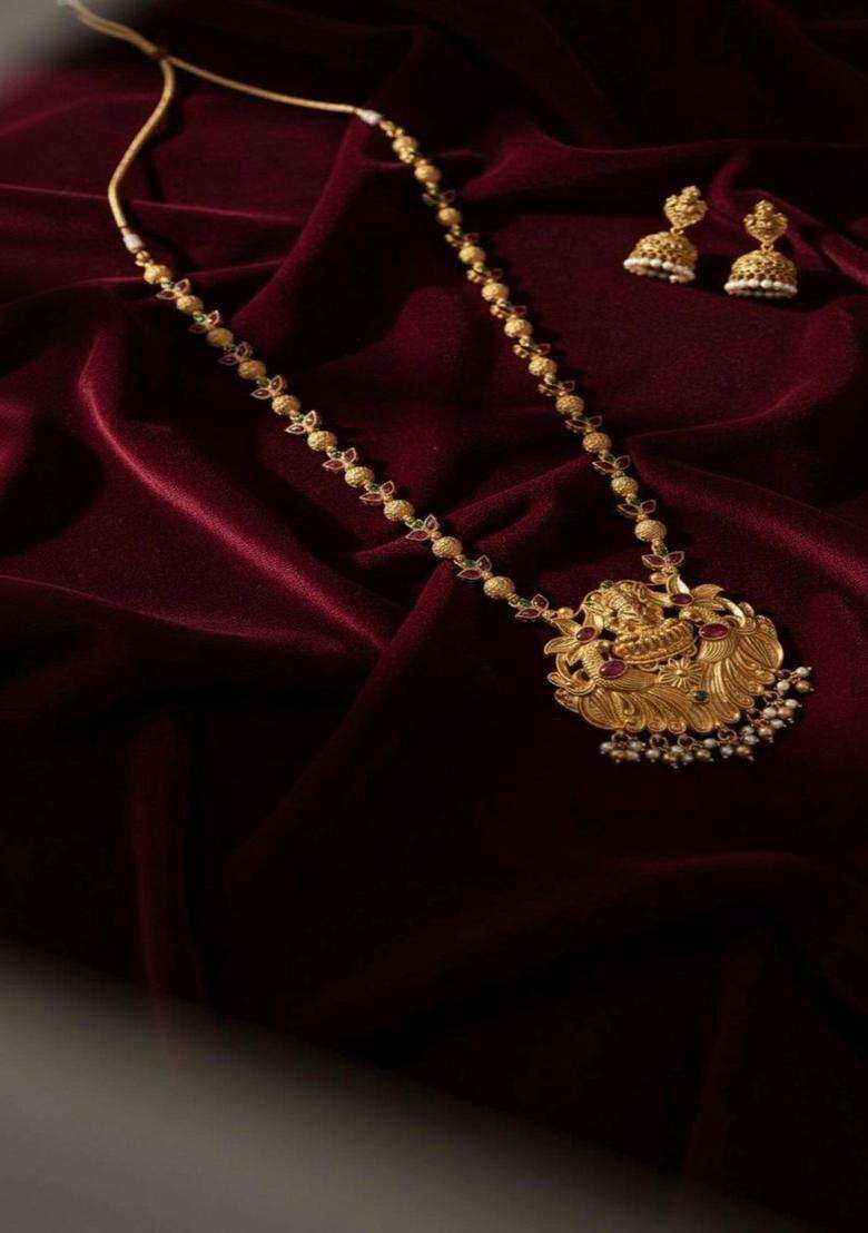 Gold-Plated Temple Stone Studded & Beaded Necklace and Earrings for Women | Traditional Temple Jewellery for Wedding & Festive Wear | Gift for Her - Indya