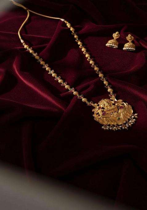 Gold-Plated Temple Stone Studded & Beaded Necklace and Earrings for Women | Traditional Temple Jewellery for Wedding & Festive Wear | Gift for Her