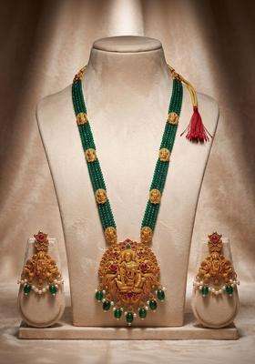 Gold-Plated Temple Stone Studded & Beaded Necklace and Earrings for Women | Traditional Temple Jewellery for Wedding & Festive Wear | Gift for Her