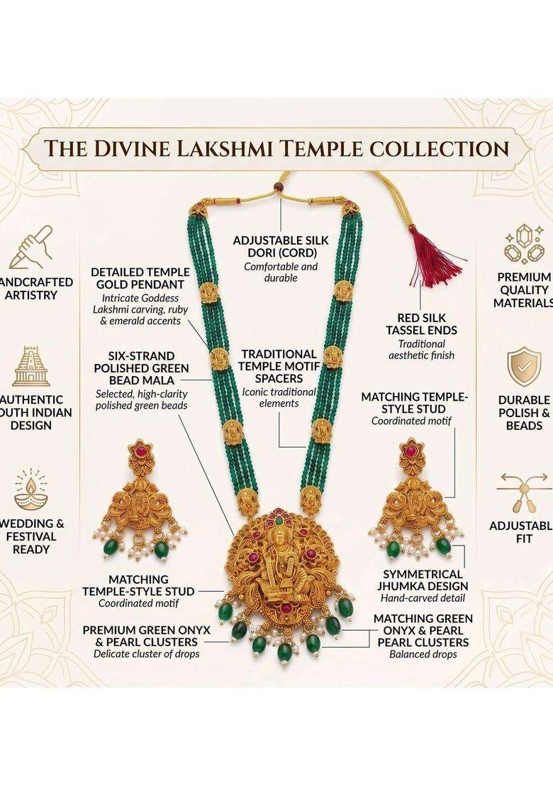 Gold-Plated Temple Stone Studded & Beaded Necklace and Earrings for Women | Traditional Temple Jewellery for Wedding & Festive Wear | Gift for Her - Indya