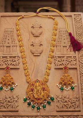 Gold-Plated Temple Stone Studded & Beaded Necklace and Earrings for Women | Traditional Temple Jewellery for Wedding & Festive Wear | Gift for Her