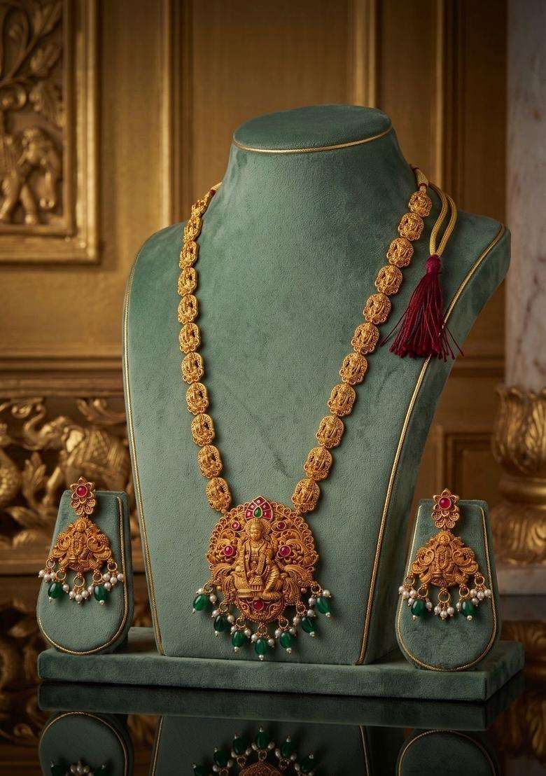 Gold-Plated Temple Stone Studded & Beaded Necklace and Earrings for Women | Traditional Temple Jewellery for Wedding & Festive Wear | Gift for Her - Indya