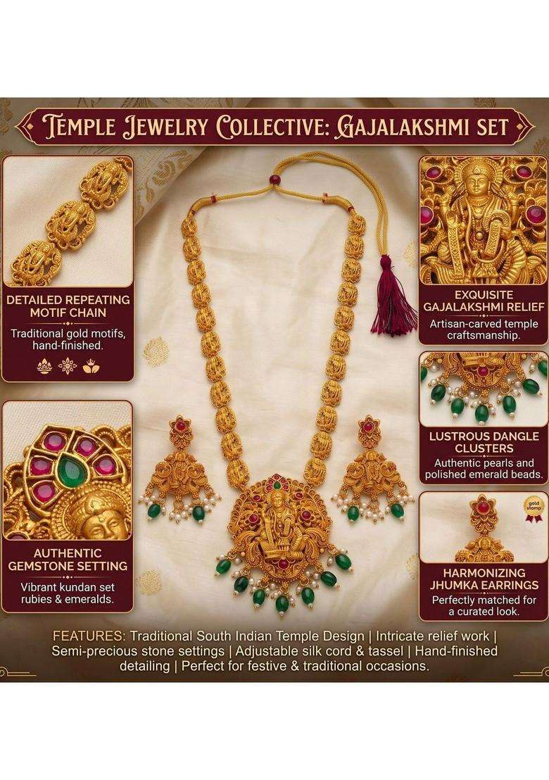 Gold-Plated Temple Stone Studded & Beaded Necklace and Earrings for Women | Traditional Temple Jewellery for Wedding & Festive Wear | Gift for Her - Indya