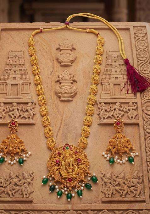 Gold-Plated Temple Stone Studded & Beaded Necklace and Earrings for Women | Traditional Temple Jewellery for Wedding & Festive Wear | Gift for Her
