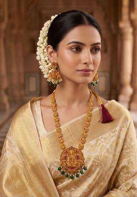 Gold-Plated Temple Stone Studded & Beaded Necklace and Earrings for Women | Traditional Temple Jewellery for Wedding & Festive Wear | Gift for Her