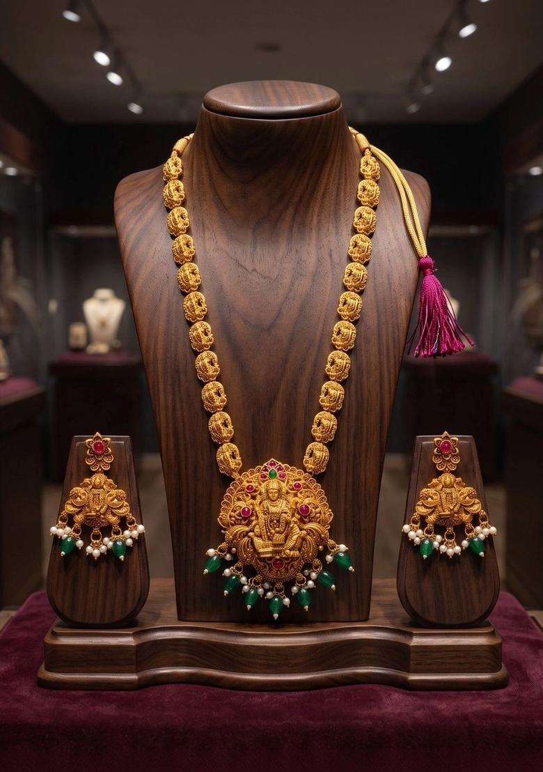Gold-Plated Temple Stone Studded & Beaded Necklace and Earrings for Women | Traditional Temple Jewellery for Wedding & Festive Wear | Gift for Her - Indya