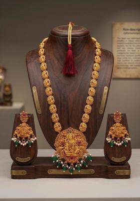 Gold-Plated Temple Stone Studded & Beaded Necklace and Earrings for Women | Traditional Temple Jewellery for Wedding & Festive Wear | Gift for Her