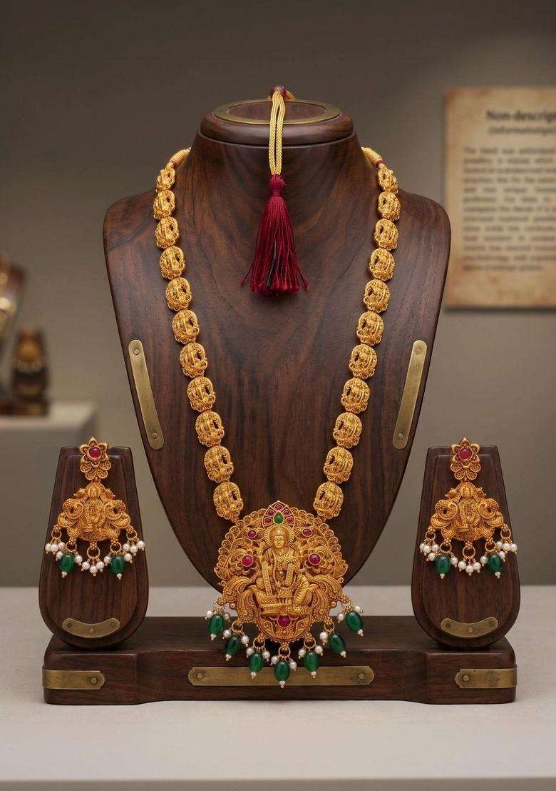 Gold-Plated Temple Stone Studded & Beaded Necklace and Earrings for Women | Traditional Temple Jewellery for Wedding & Festive Wear | Gift for Her - Indya