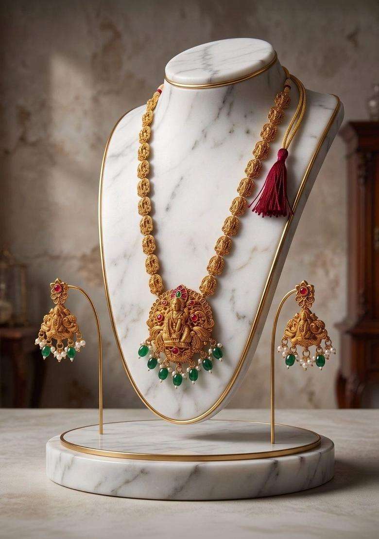 Gold-Plated Temple Stone Studded & Beaded Necklace and Earrings for Women | Traditional Temple Jewellery for Wedding & Festive Wear | Gift for Her - Indya