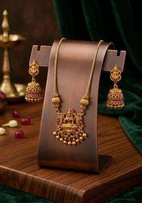 Gold-Plated Temple Beaded Pendant and Earrings for Women | Traditional Temple Jewellery for Wedding & Festive Wear | Gift for Her