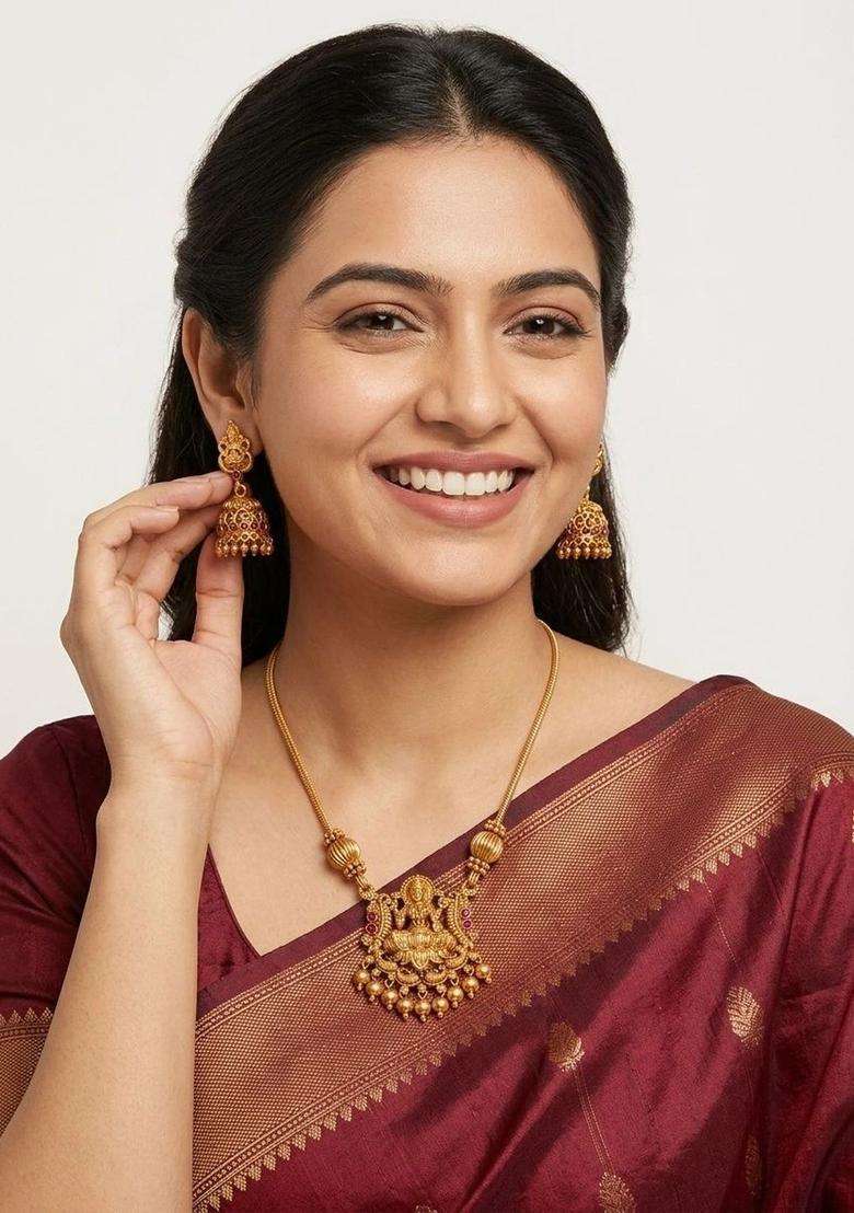 Gold-Plated Temple Beaded Pendant and Earrings for Women | Traditional Temple Jewellery for Wedding & Festive Wear | Gift for Her - Indya