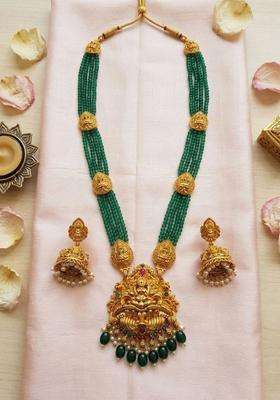 Gold-Plated Temple Beaded Necklace and Earrings Jewellery Set for Women | Traditional Temple Jewellery for Wedding & Festive Wear | Gift for Her