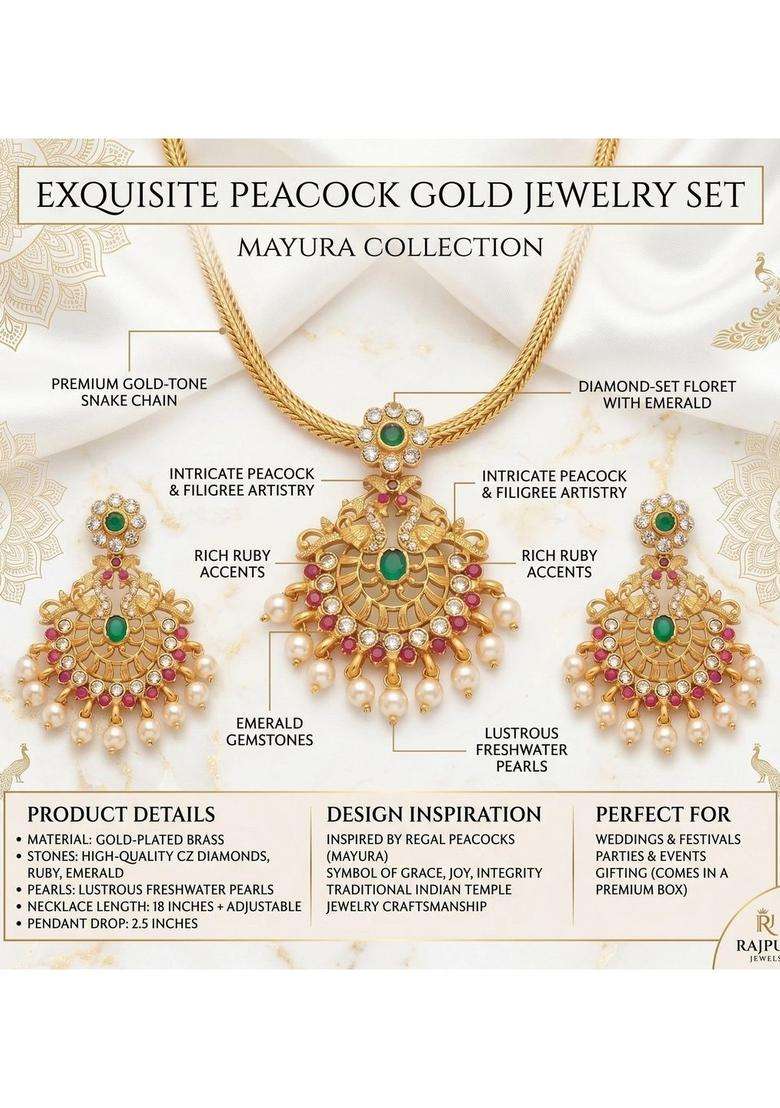 Gold-Plated Temple Beaded Pendant and Earrings for Women | Traditional Temple Jewellery for Wedding & Festive Wear | Gift for Her - Indya