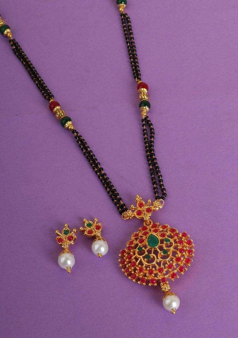 Gold-Plated Temple Beaded Necklace and Earrings for Women | Traditional Temple Jewellery for Wedding & Festive Wear | Gift for Her - Indya
