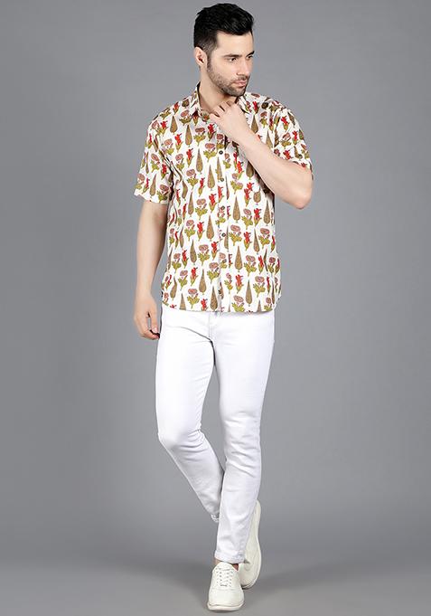 Multicolour Castor Floral Print Cotton Shirt For Men
