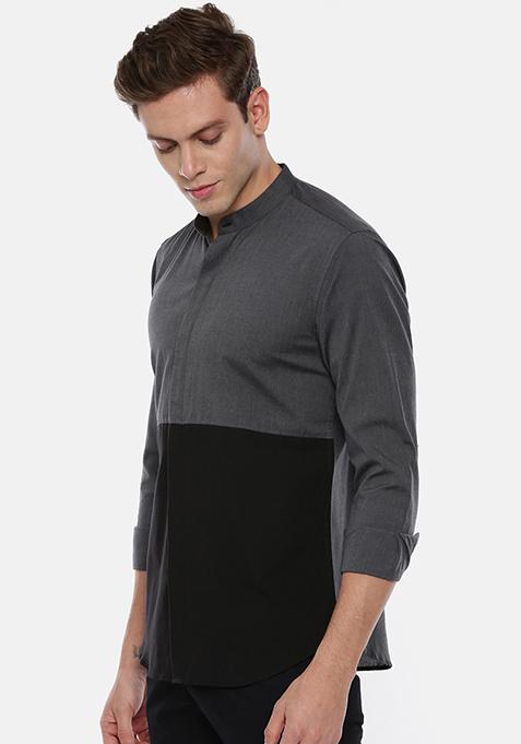 Buy Grey And Black Colourblocked Shirt For Men - MSH00009 - Fits for ...