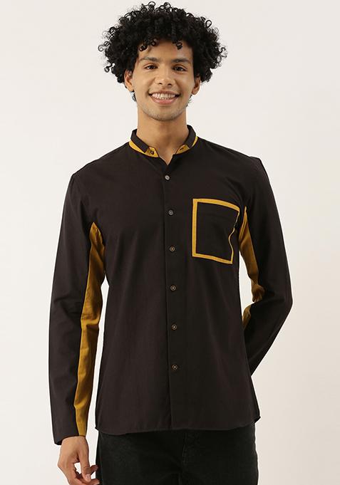 Black And Mustard Cotton Shirt For Men