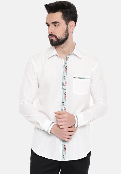 White Cotton Printed Shirt For Men