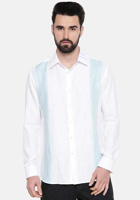 White And Blue Linen Shirt For Men