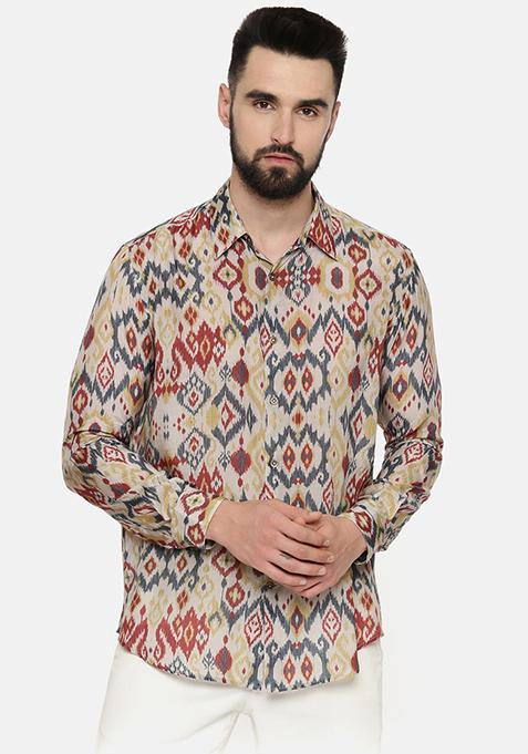 Multicolour Ikat Print Shirt For Men