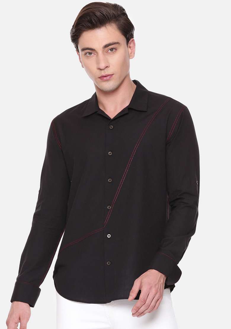 Black Cotton Shirt For Men - Indya