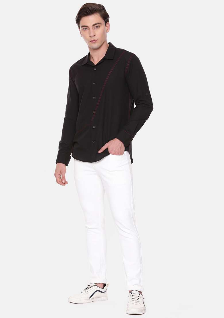 Black Cotton Shirt For Men - Indya