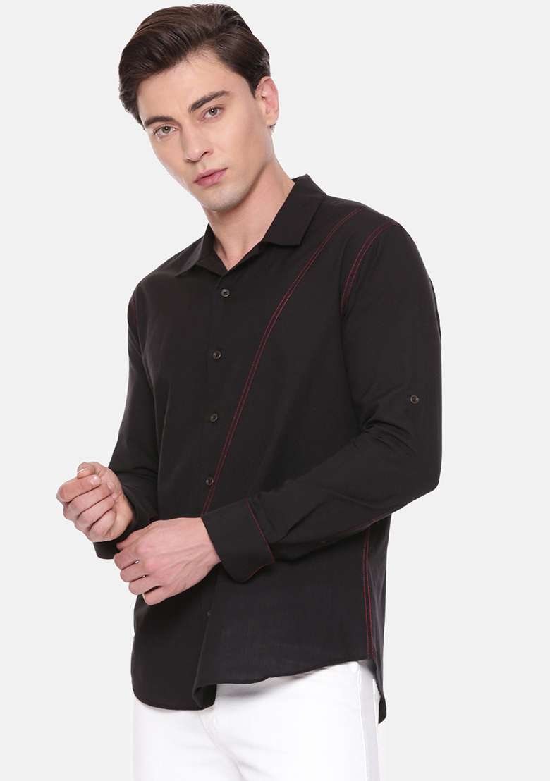 Black Cotton Shirt For Men - Indya