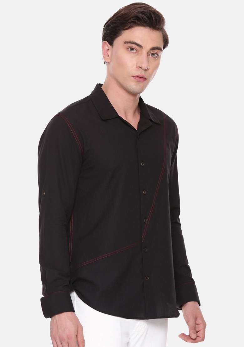 Black Cotton Shirt For Men - Indya