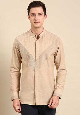 Beige Cotton Shirt For Men