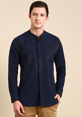 Navy Blue Cotton Shirt For Men