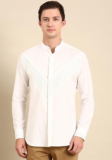 White Malai Cotton Shirt For Men