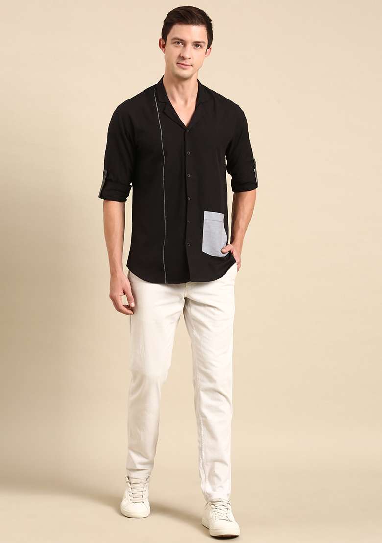 Black Malai Cotton Shirt For Men - Indya