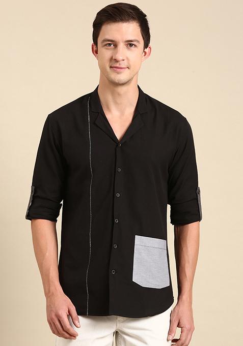 Black Malai Cotton Shirt For Men
