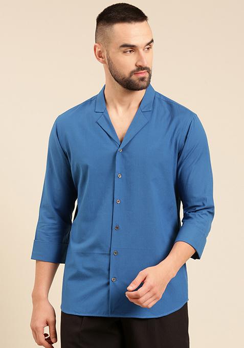 Blue Malai Cotton Shirt For Men