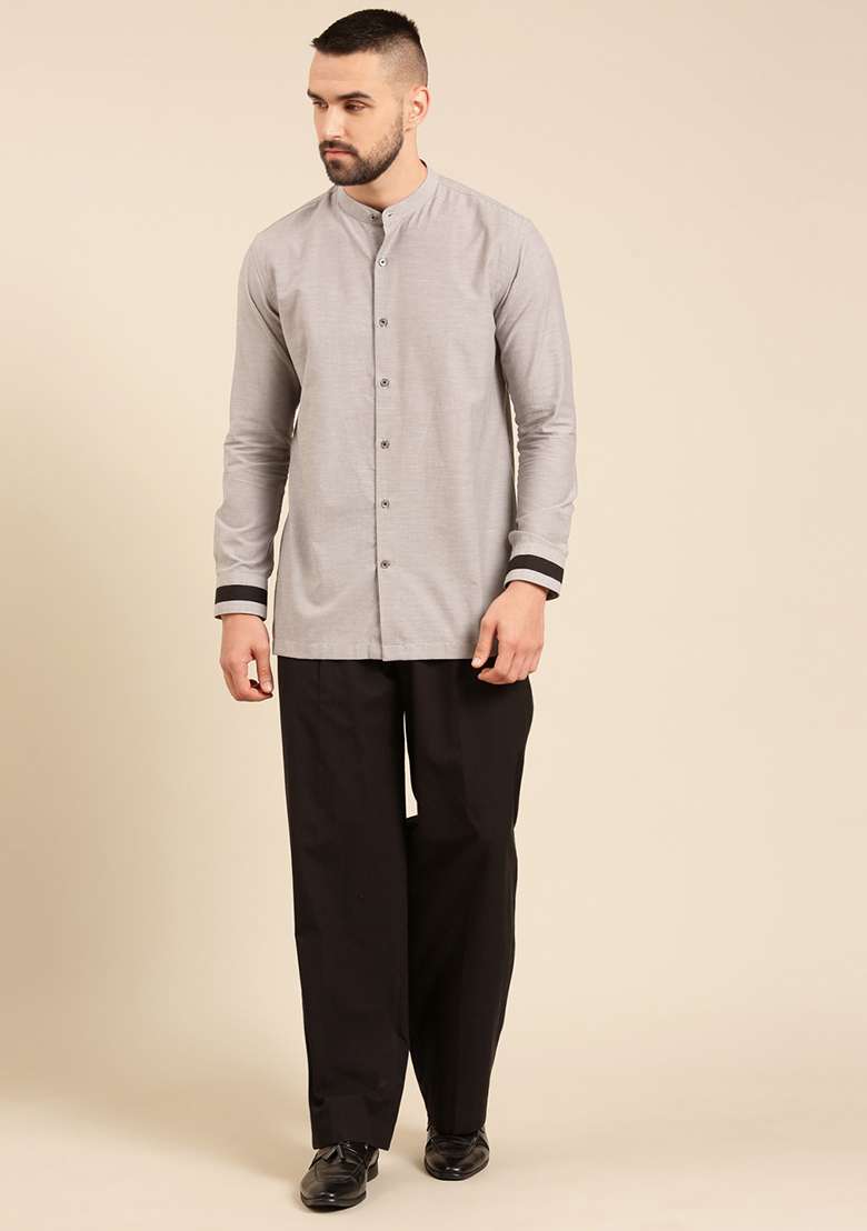 Grey And Black Malai Cotton Shirt For Men - Indya