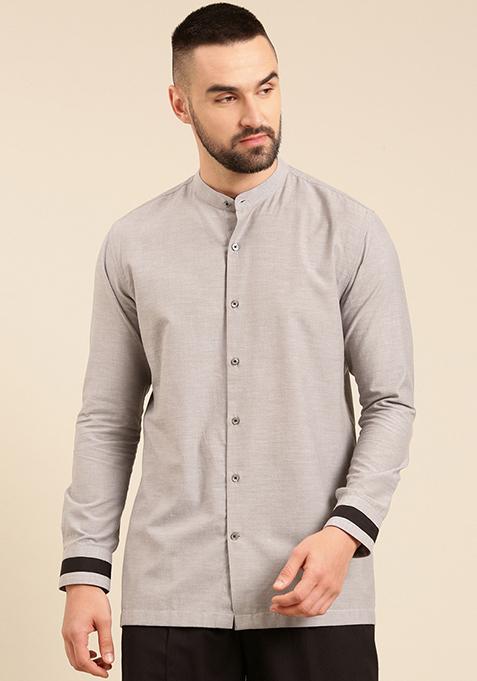 Grey And Black Malai Cotton Shirt For Men