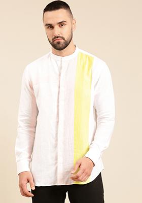 White And Yellow Linen Shirt For Men