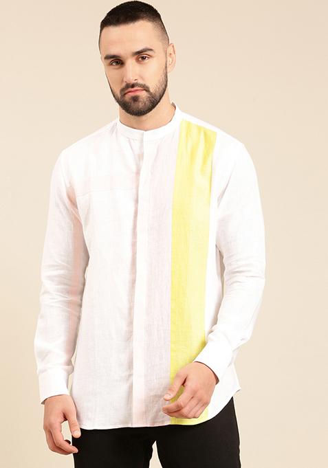 White And Yellow Linen Shirt For Men