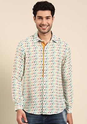 Light Blue Printed Muslin Shirt For Men