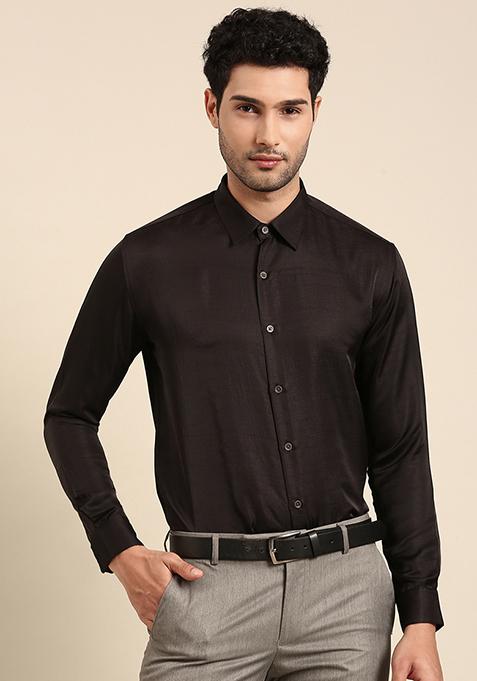Black Classic Silk Shirt For Men