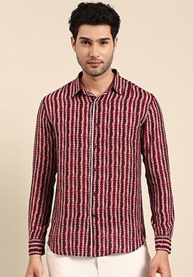 Maroon Printed Muslin Shirt For Men