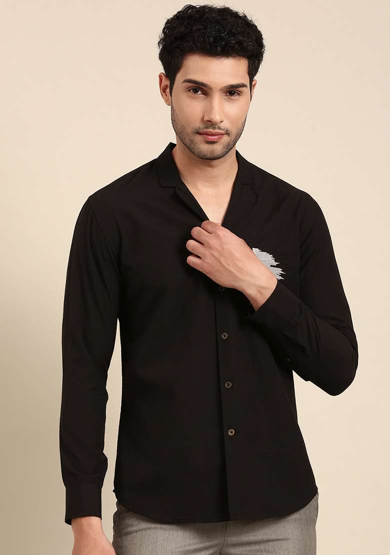 Black Cotton Summer Shirt For Men - Indya