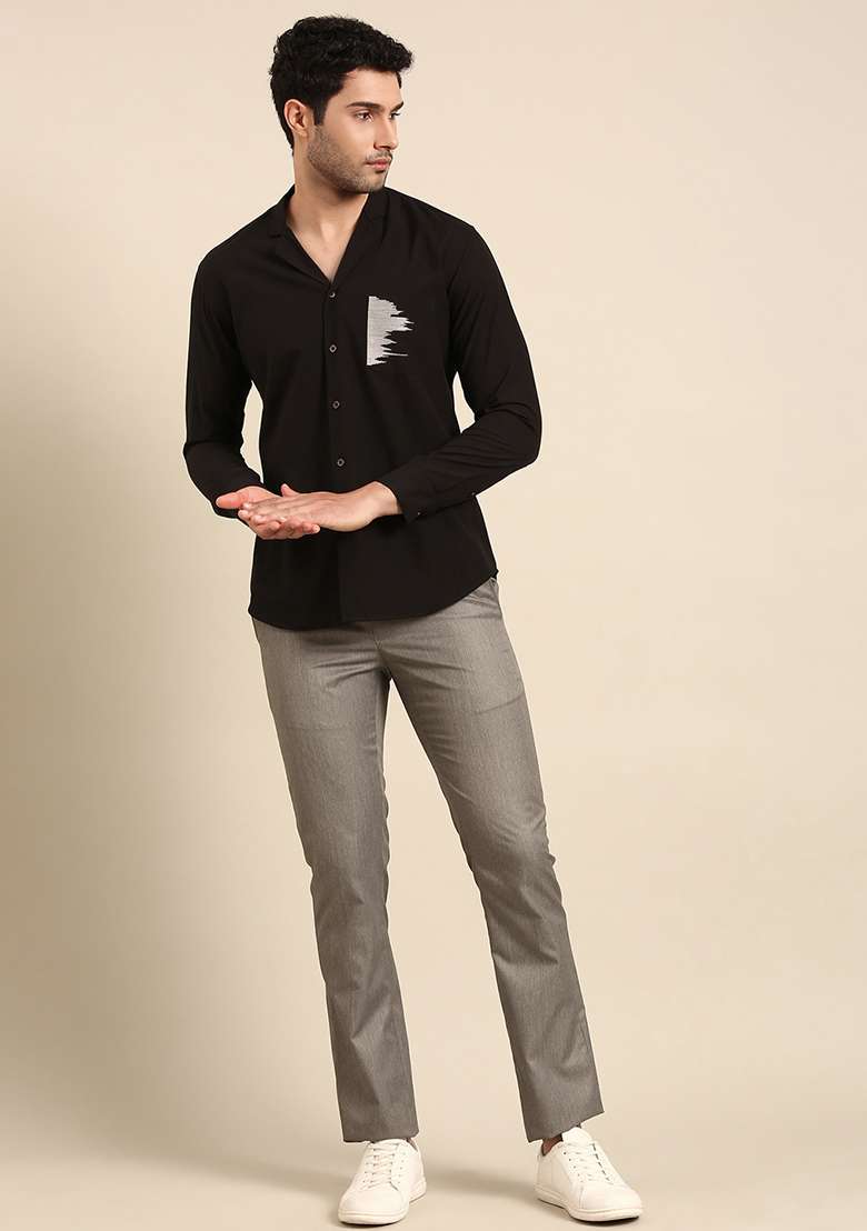 Black Cotton Summer Shirt For Men - Indya